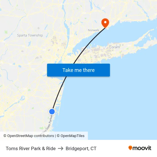 Toms River Park & Ride to Bridgeport, CT map