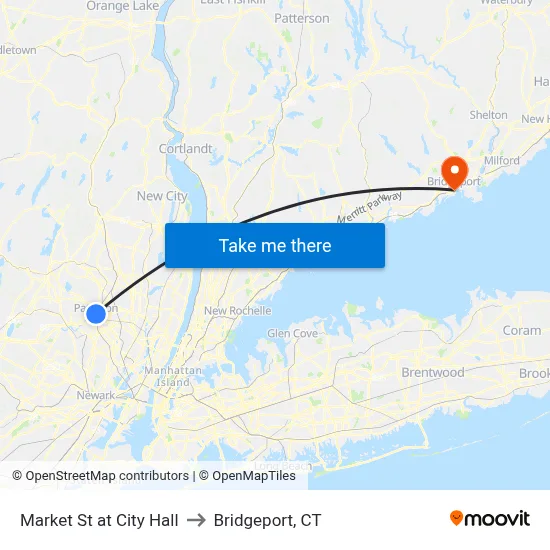 Market St at City Hall to Bridgeport, CT map