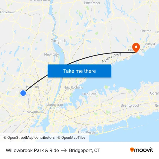 Willowbrook Park & Ride to Bridgeport, CT map