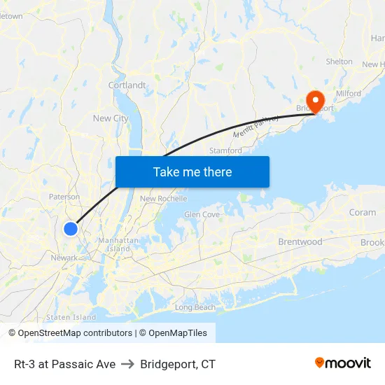 Rt-3 at Passaic Ave to Bridgeport, CT map