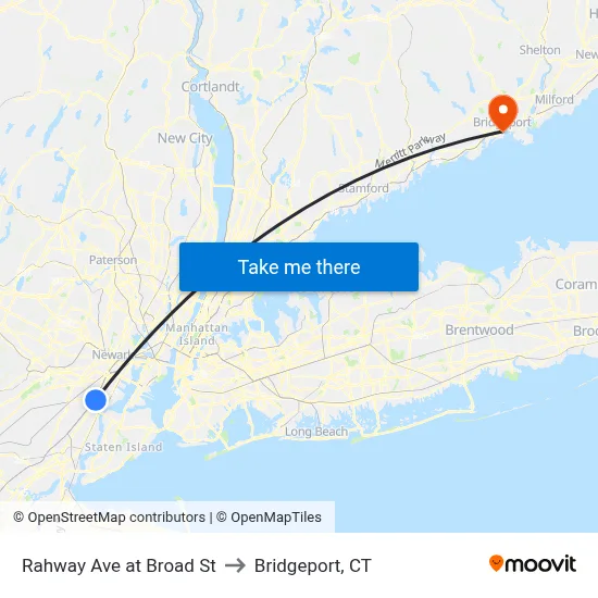 Rahway Ave at Broad St to Bridgeport, CT map