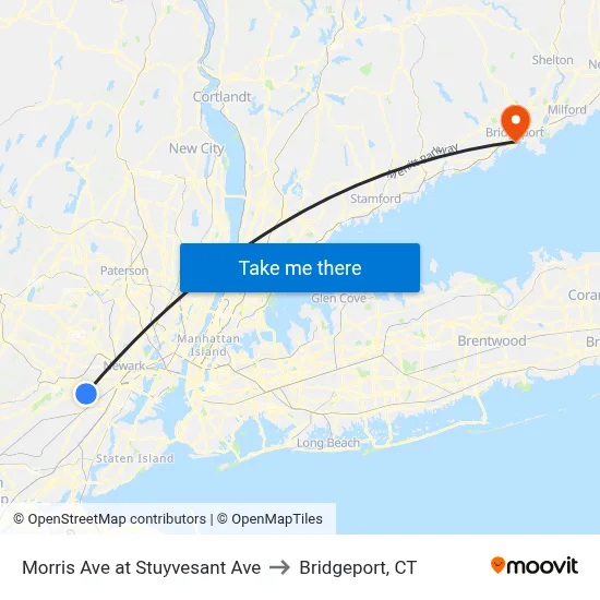 Morris Ave at Stuyvesant Ave to Bridgeport, CT map