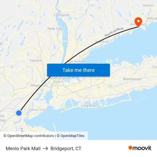 Menlo Park Mall to Bridgeport, CT map
