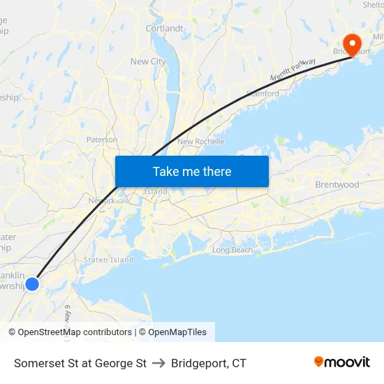 Somerset St at George St to Bridgeport, CT map