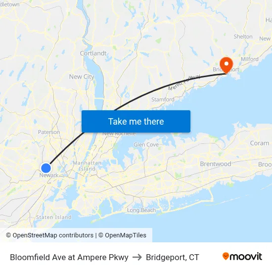 Bloomfield Ave at Ampere Pkwy to Bridgeport, CT map