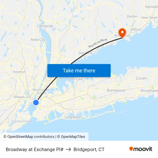Broadway at Exchange Pl# to Bridgeport, CT map