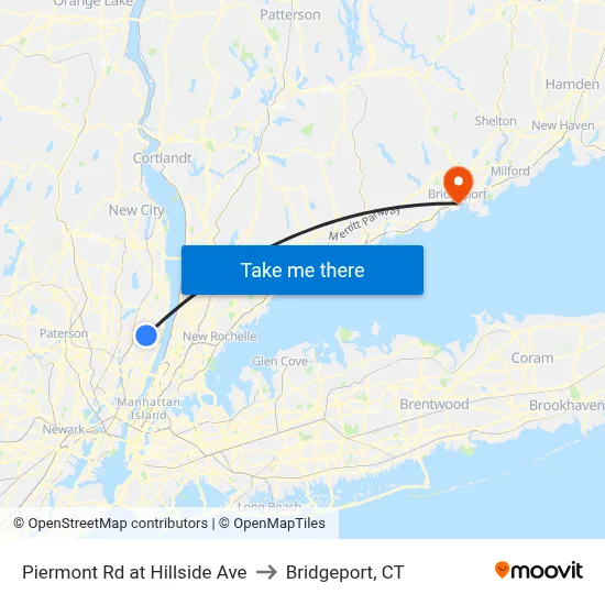 Piermont Rd at Hillside Ave to Bridgeport, CT map