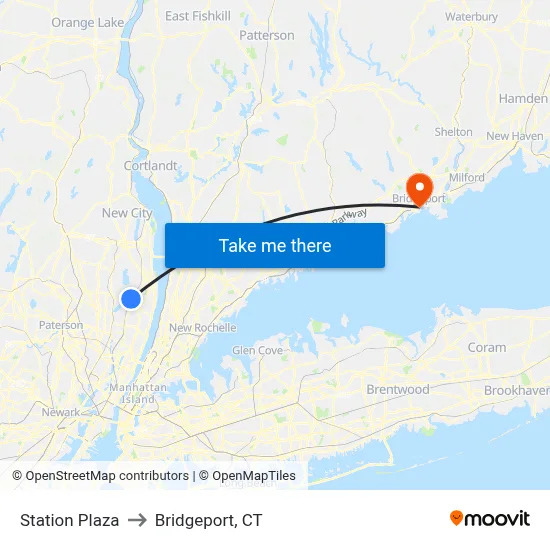 Station Plaza to Bridgeport, CT map