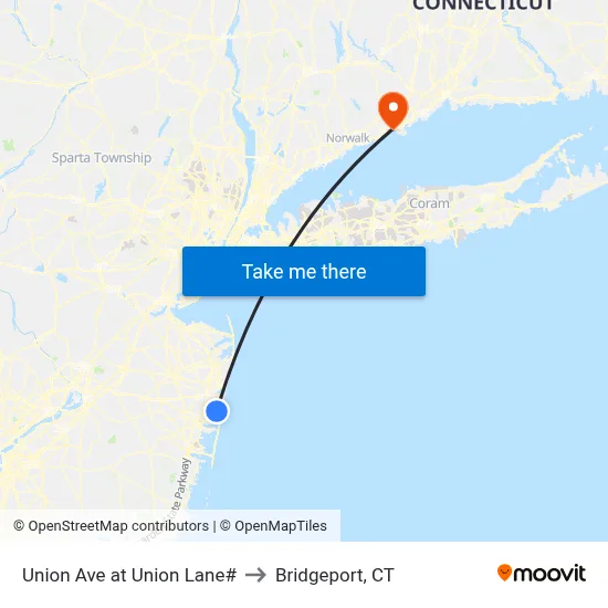 Union Ave at Union Lane# to Bridgeport, CT map