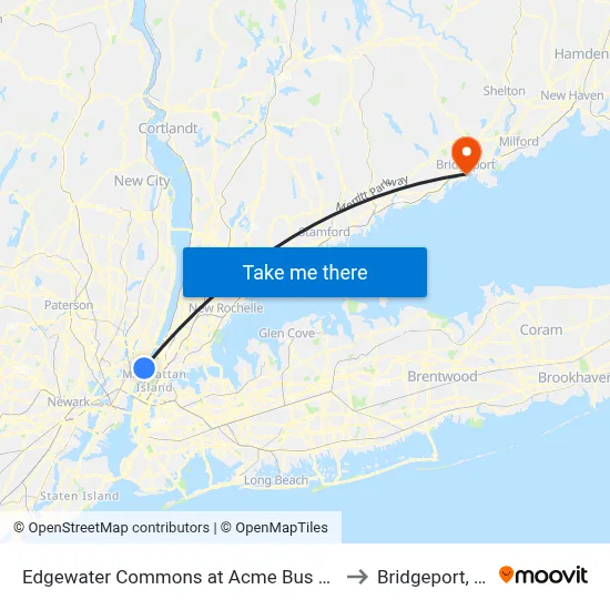 Edgewater Commons at Acme Bus Stop to Bridgeport, CT map