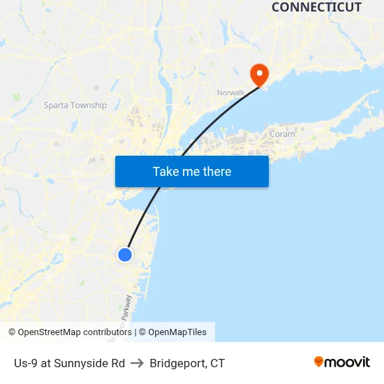 Us-9 at Sunnyside Rd to Bridgeport, CT map