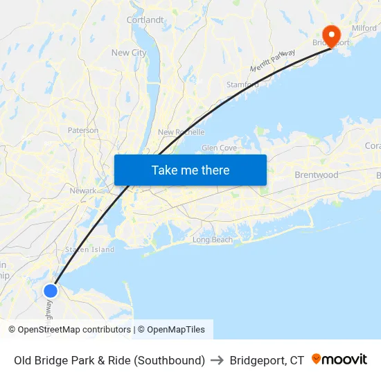 Old Bridge Park & Ride (Southbound) to Bridgeport, CT map
