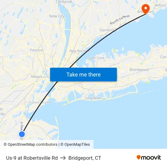 Us-9 at Robertsville Rd to Bridgeport, CT map