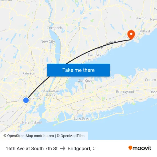 16th Ave at South 7th St to Bridgeport, CT map