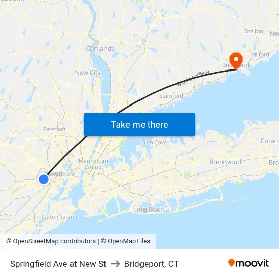 Springfield Ave at New St to Bridgeport, CT map