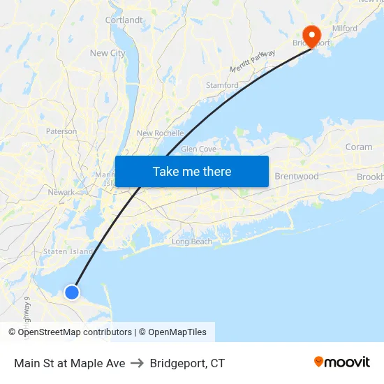Main St at Maple Ave to Bridgeport, CT map