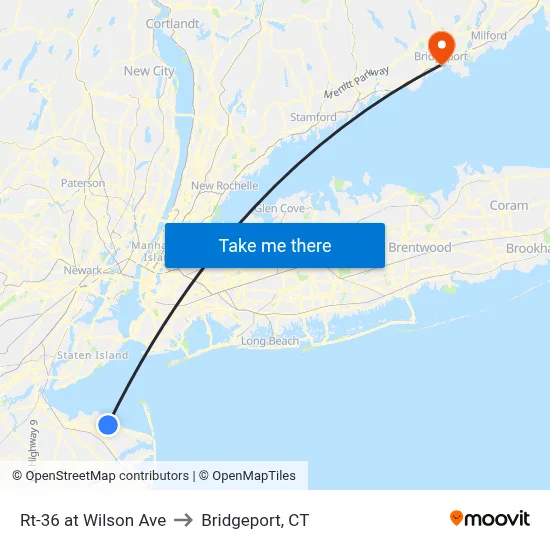 Rt-36 at Wilson Ave to Bridgeport, CT map