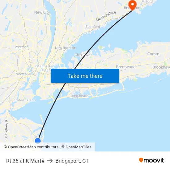 Rt-36 at K-Mart# to Bridgeport, CT map