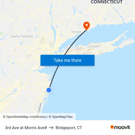 3rd Ave at Morris Ave# to Bridgeport, CT map