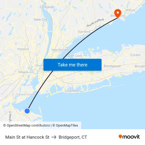 Main St at Hancock St to Bridgeport, CT map