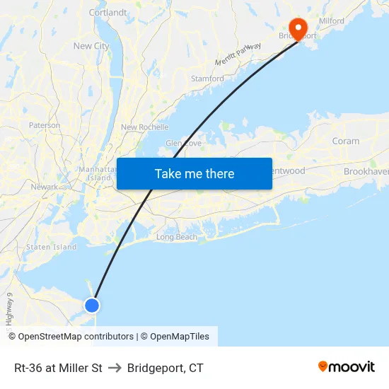 Rt-36 at Miller St to Bridgeport, CT map