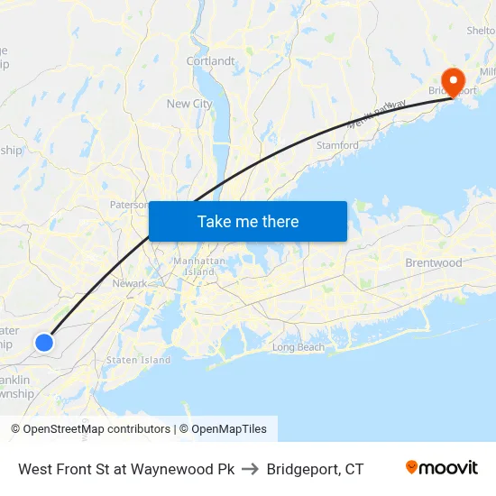 West Front St at Waynewood Pk to Bridgeport, CT map