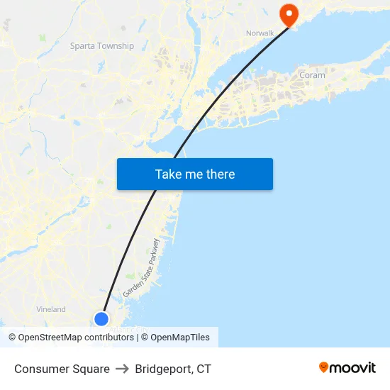 Consumer Square to Bridgeport, CT map