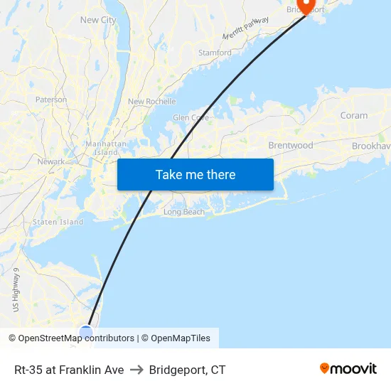 Rt-35 at Franklin Ave to Bridgeport, CT map