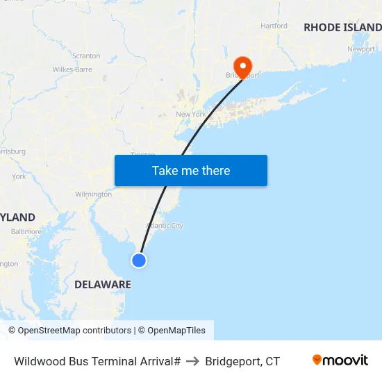 Wildwood Bus Terminal Arrival# to Bridgeport, CT map