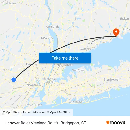 Hanover Rd at Vreeland Rd to Bridgeport, CT map