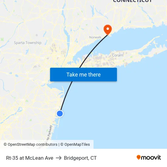Rt-35 at McLean Ave to Bridgeport, CT map