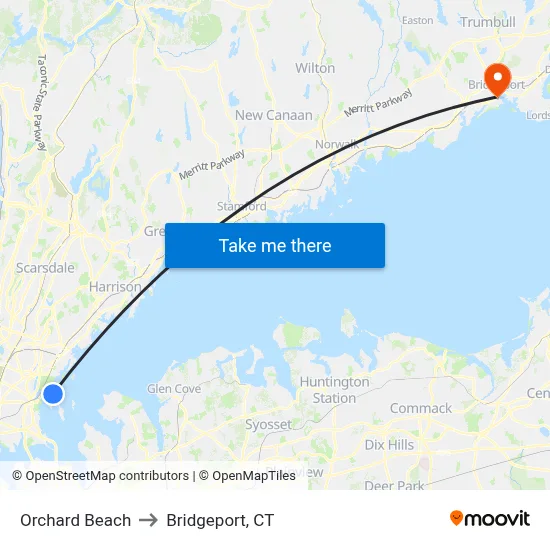 Orchard Beach to Bridgeport, CT map