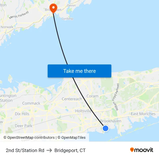 2nd St/Station Rd to Bridgeport, CT map