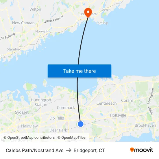 Calebs Path/Nostrand Ave to Bridgeport, CT map