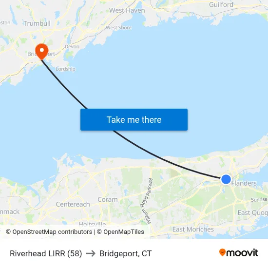 Riverhead LIRR (58) to Bridgeport, CT map