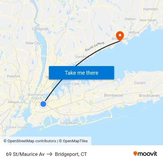 69 St/Maurice Av to Bridgeport, CT map