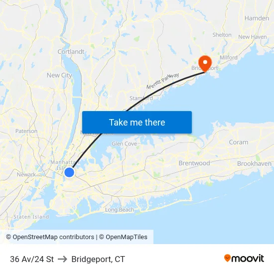 36 Av/24 St to Bridgeport, CT map