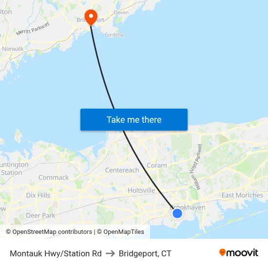 Montauk Hwy/Station Rd to Bridgeport, CT map