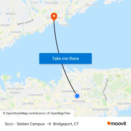 Sccc - Selden Campus to Bridgeport, CT map