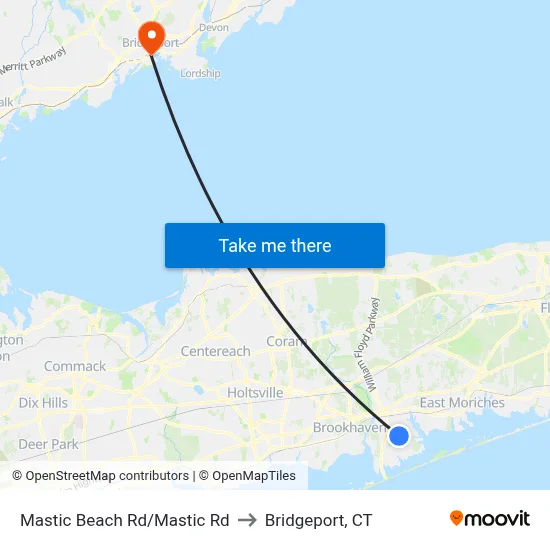 Mastic Beach Rd/Mastic Rd to Bridgeport, CT map
