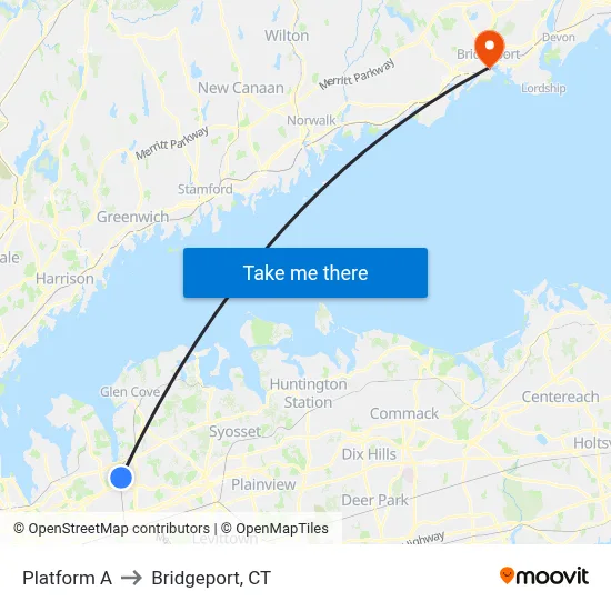 Platform A to Bridgeport, CT map