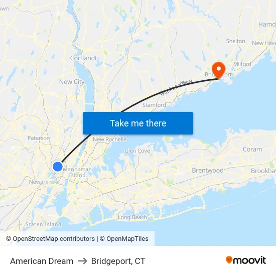 American Dream to Bridgeport, CT map
