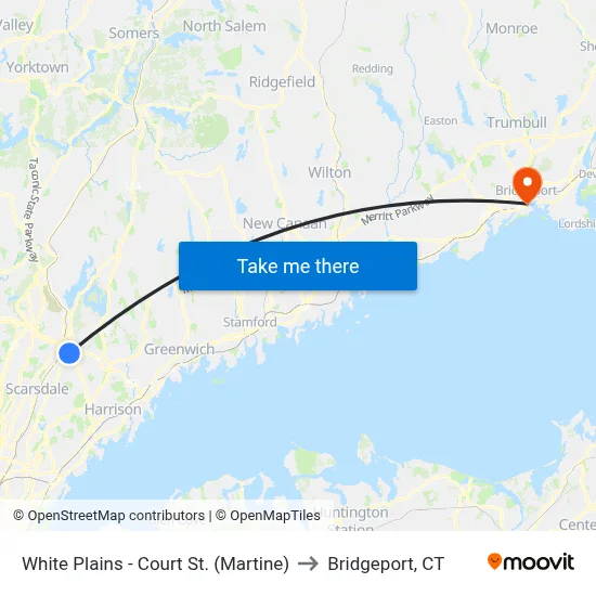 White Plains - Court St. (Martine) to Bridgeport, CT map
