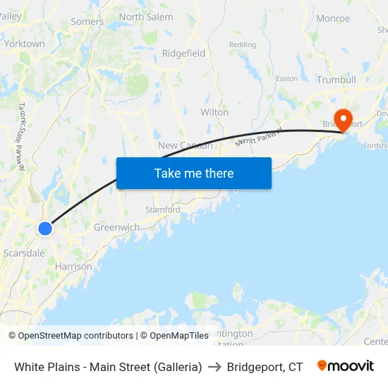 White Plains - Main Street (Galleria) to Bridgeport, CT map