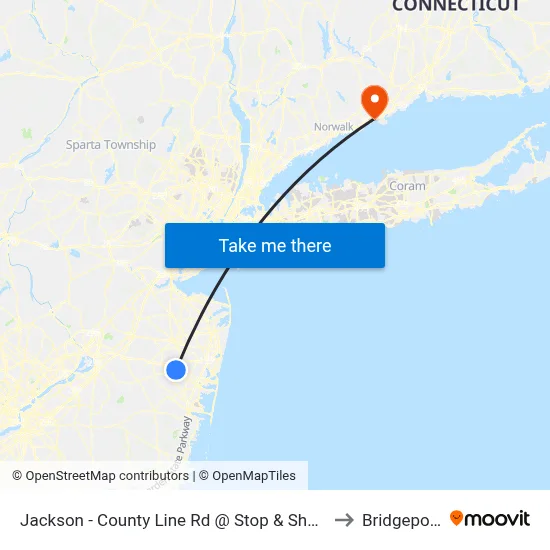 Jackson - County Line Rd @ Stop & Shop (Southbound) to Bridgeport, CT map