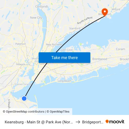 Keansburg -  Main St @ Park Ave (Northbound) to Bridgeport, CT map