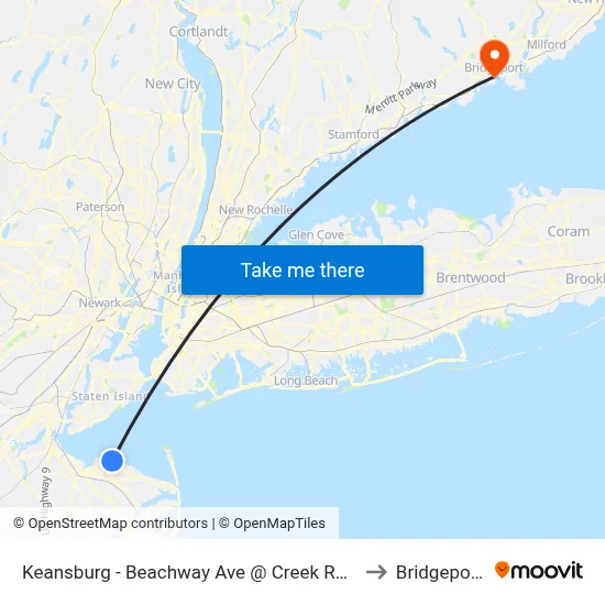 Keansburg -  Beachway Ave @ Creek Rd (Northbound) to Bridgeport, CT map