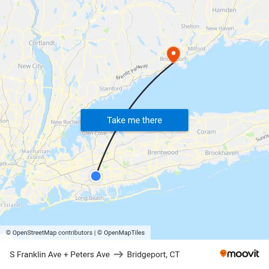 S Franklin Ave + Peters Ave to Bridgeport, CT map