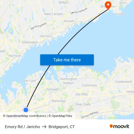 Emory Rd / Jericho to Bridgeport, CT map