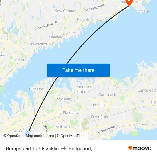 Hempstead Tp / Franklin to Bridgeport, CT map
